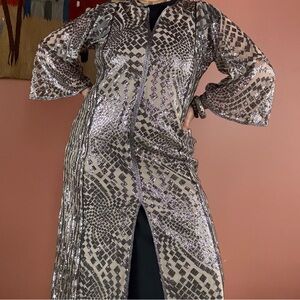 Anthropologie BHLDN X Anna Sui Cyrene Silver Sequin Maxi Kaftan